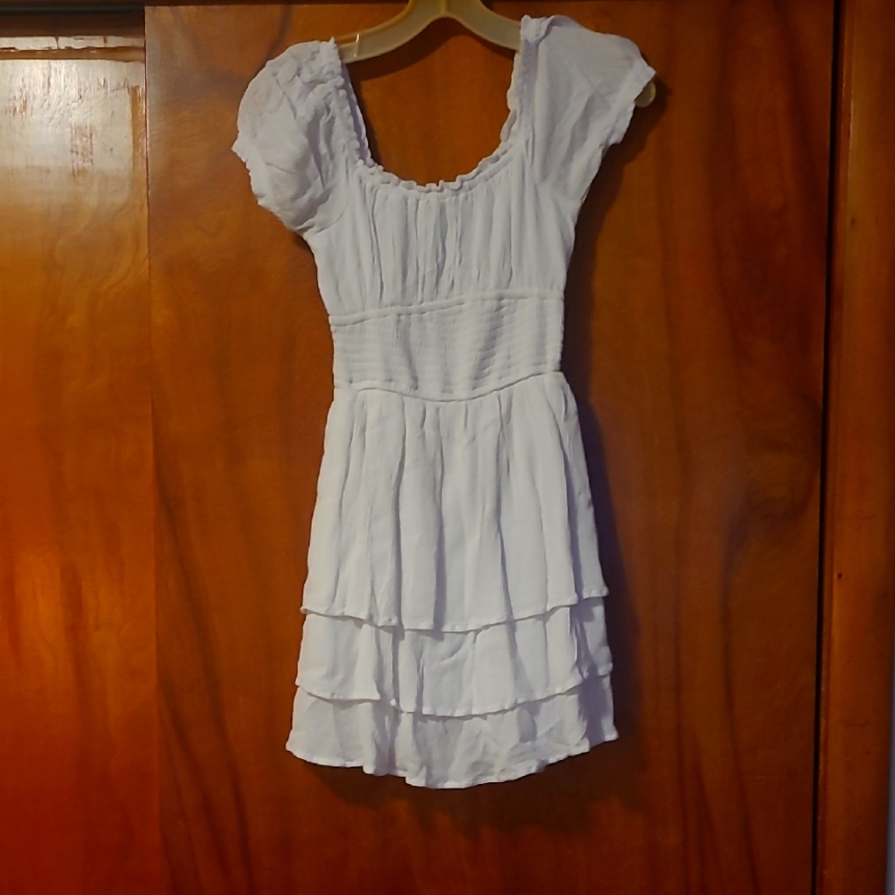 White Ruffled Short Sleeve Dress